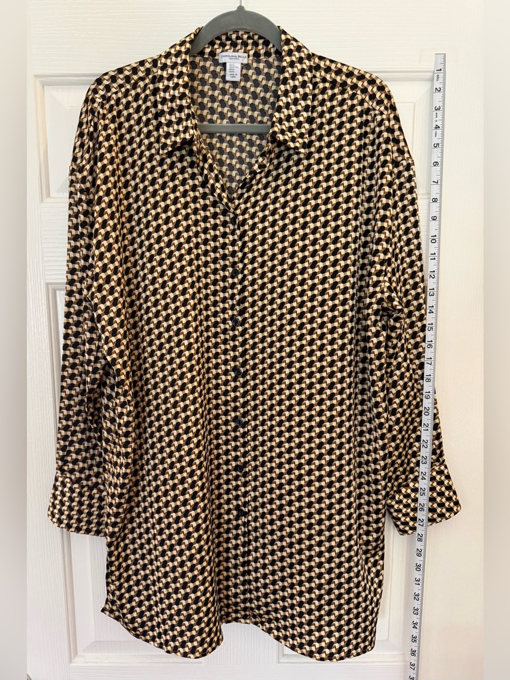 Black, Gold and Cream Geometric Print Button-Down Shirt With Silky Feel